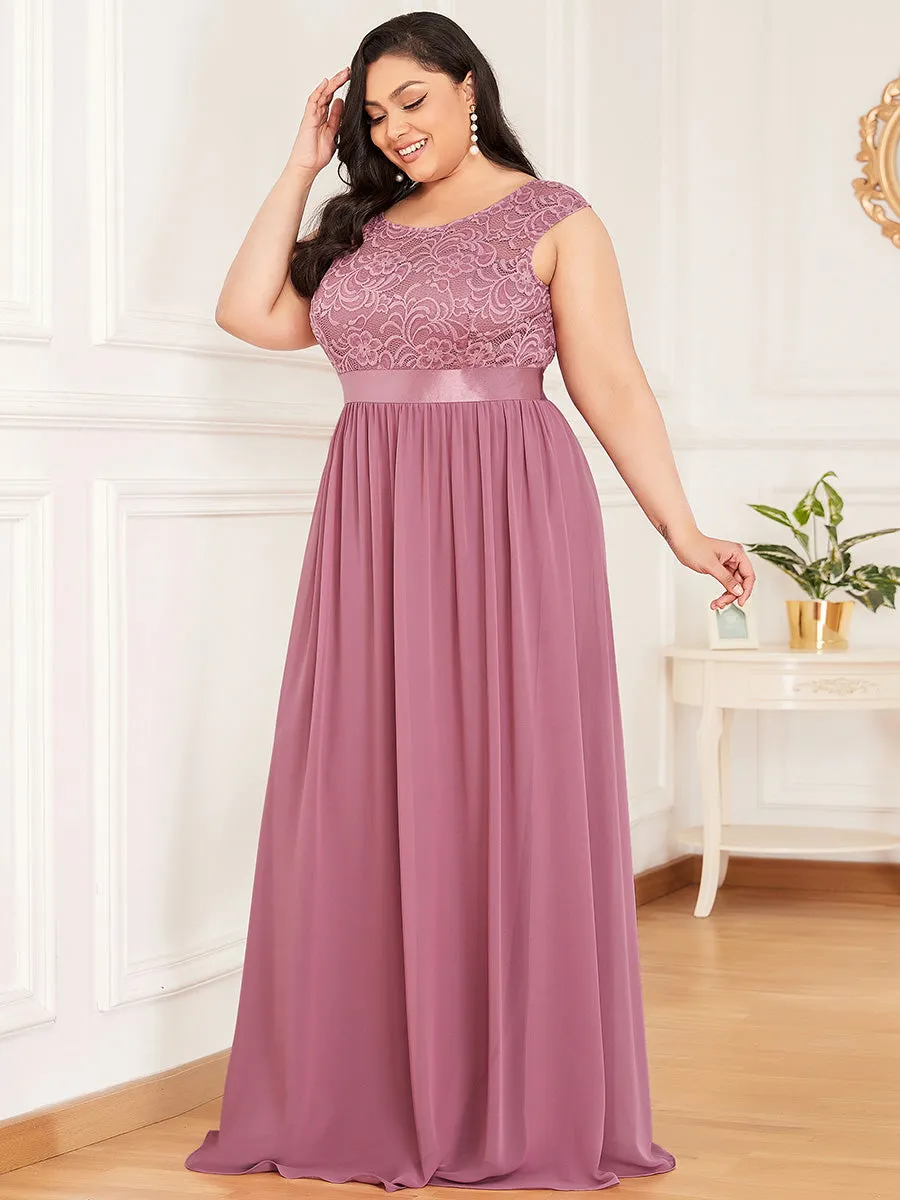 Taille personnalisée robe de demoiselle d'honneur classique à col rond et dos en dentelle