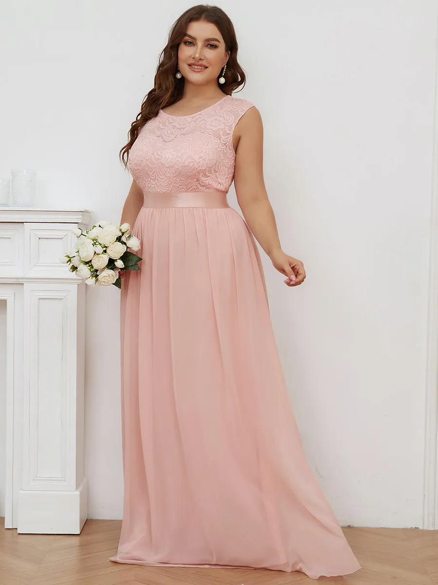 Taille personnalisée robe de demoiselle d'honneur classique à col rond et dos en dentelle