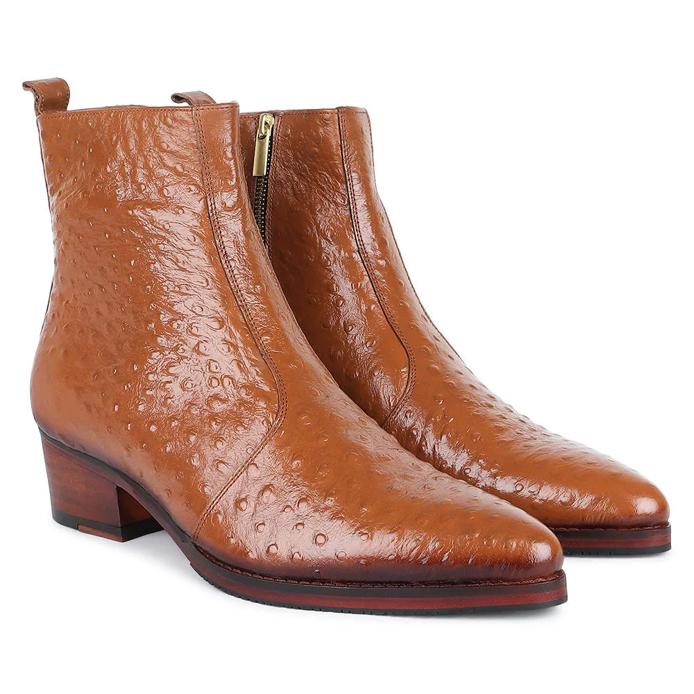 Tan Ostrich Zip Cowboy Boots