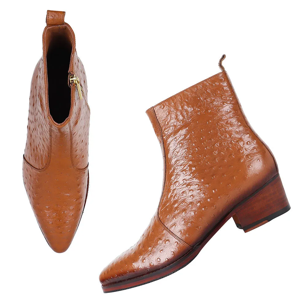 Tan Ostrich Zip Cowboy Boots