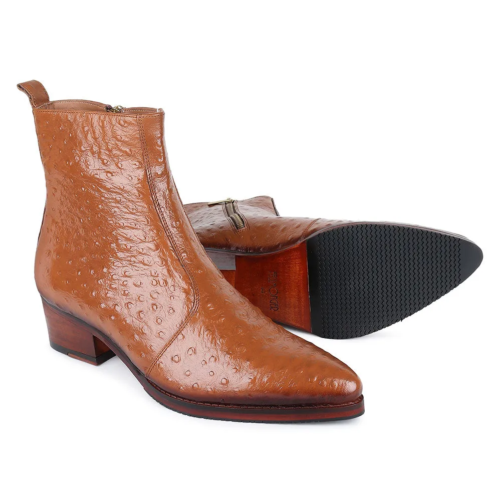 Tan Ostrich Zip Cowboy Boots
