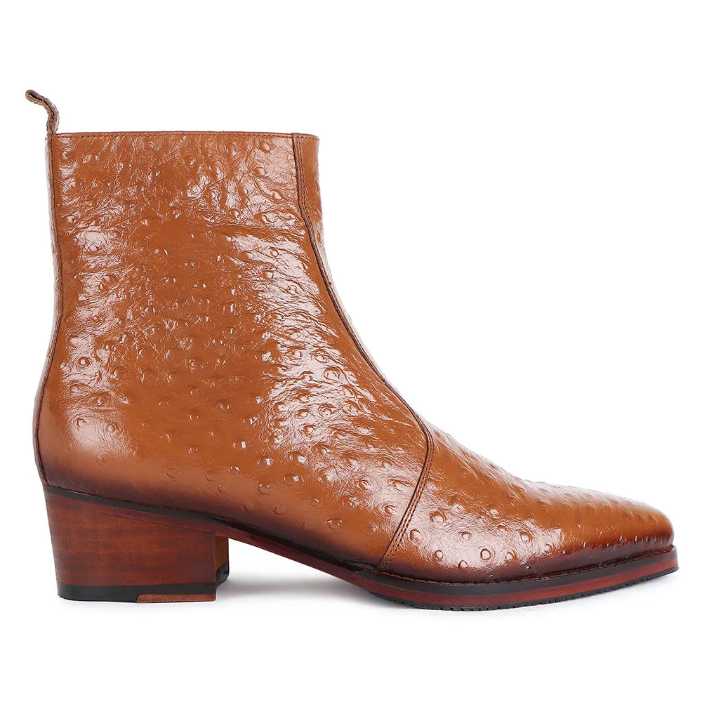Tan Ostrich Zip Cowboy Boots