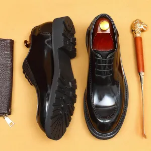 Top Layer Cowhide Men's Leather Shoes Business Casual British Formal Leather Shoes Men's Glossy Beads Genuine Leather Pointed Derby Men's Shoes23697