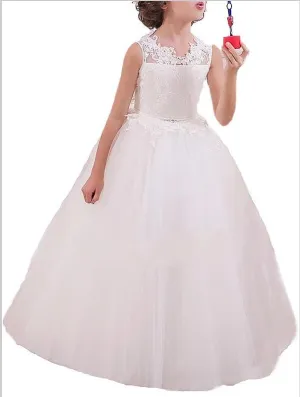 Tulle Sleeveless Flower Girl Dresses Floor Length Ball Gown With Applique