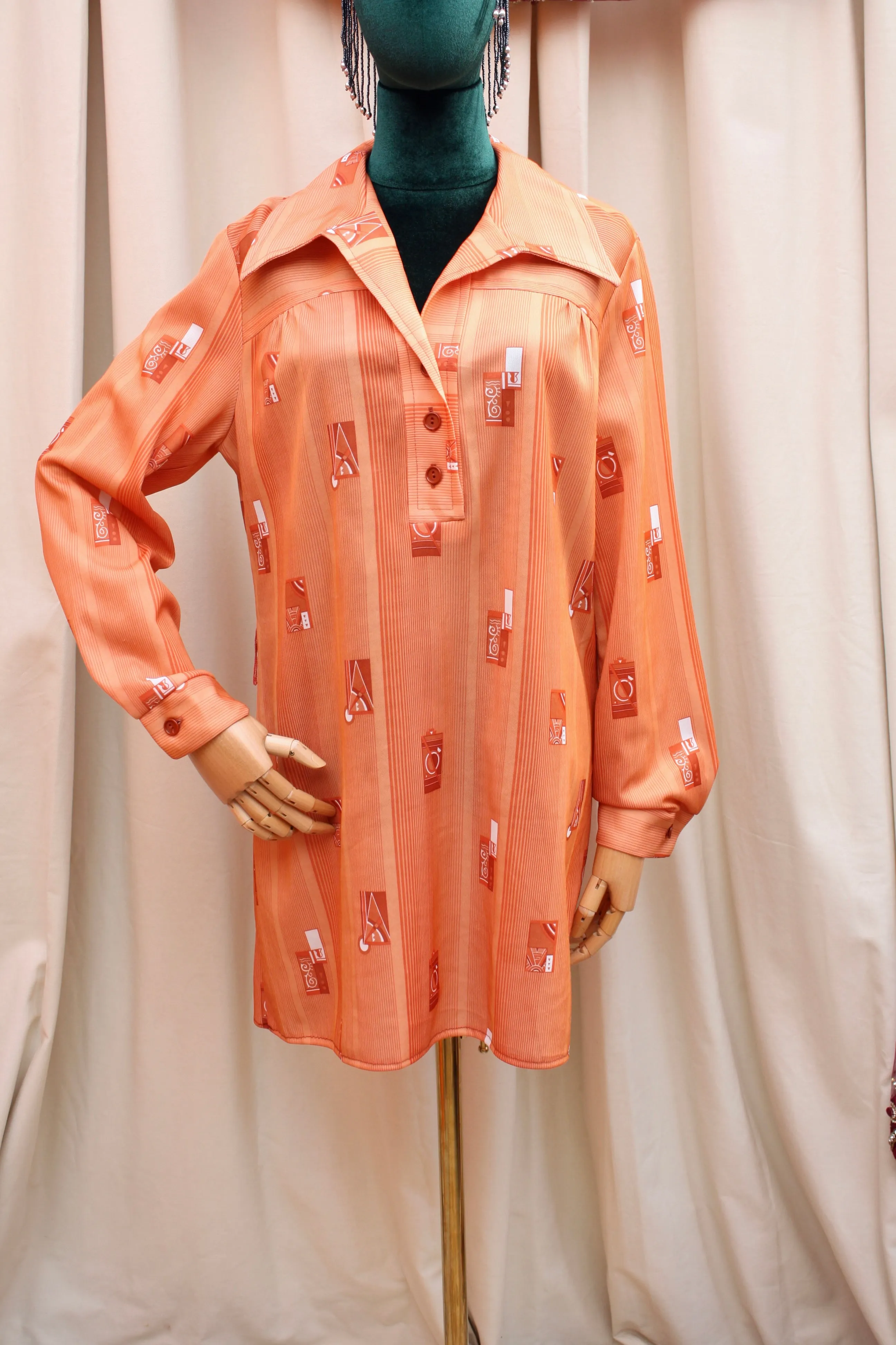 Vintage 70s Peach Collared Mini Dress