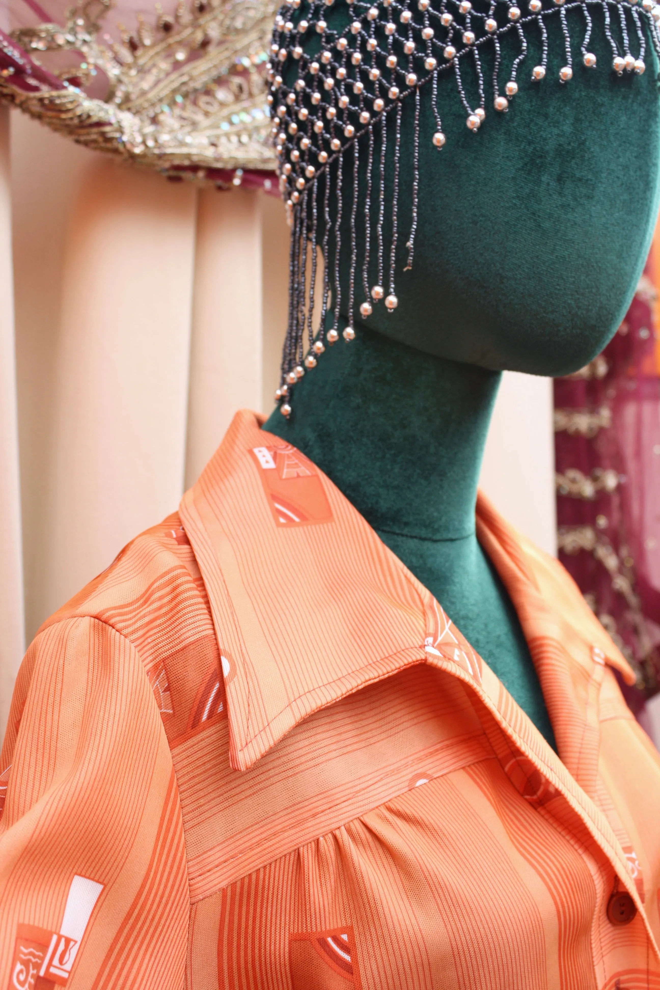 Vintage 70s Peach Collared Mini Dress
