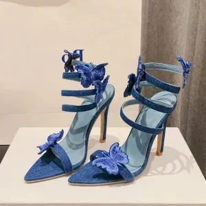 VougeVamp Women’s Butterfly Ankle Strap Gladiator Sandals – Sexy Pointed Toe High Heels for Summer Parties and Events