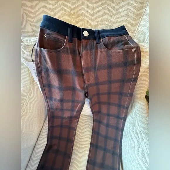 WEWOREWHAT Plaid Colorblock Icon Jeans Navy and Brown, Size 25🔥