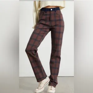 WEWOREWHAT Plaid Colorblock Icon Jeans Navy and Brown, Size 25🔥