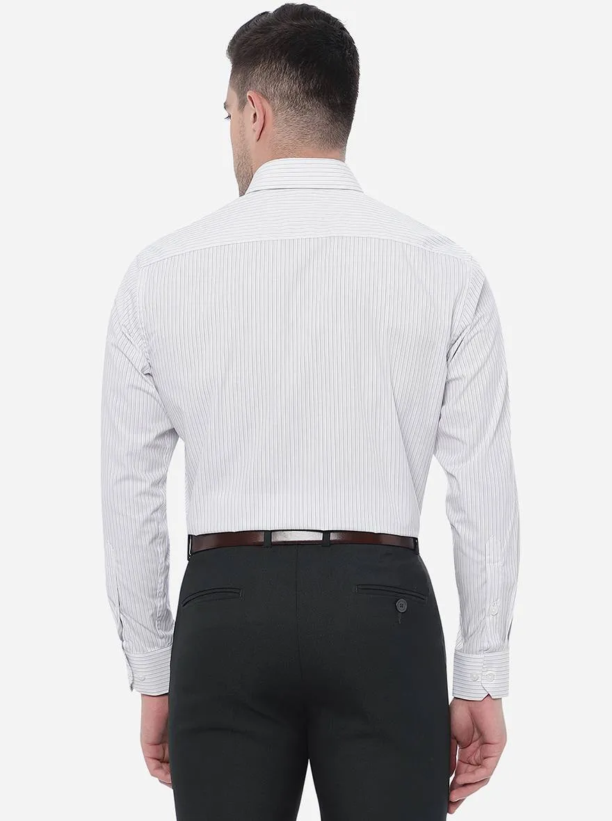 White & Grey Striped Regular Fit Formal Shirt | JadeBlue