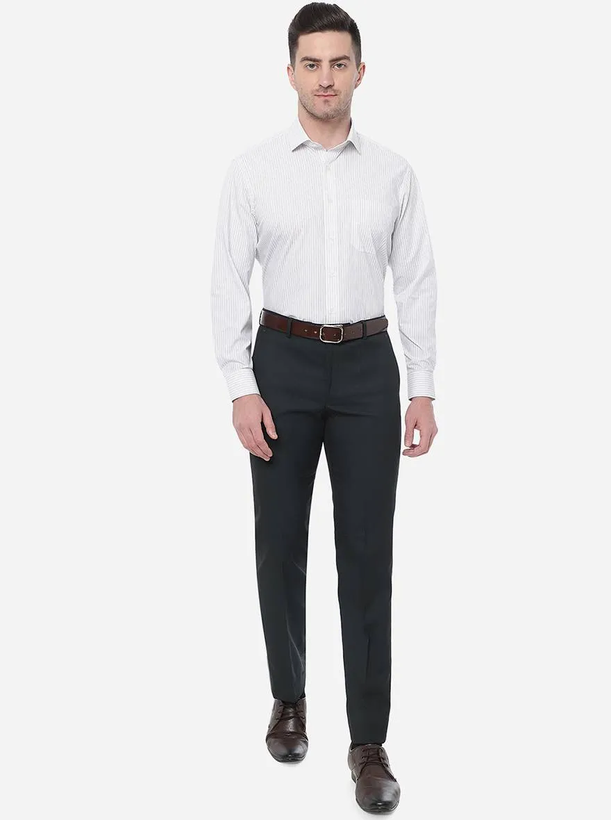 White & Grey Striped Regular Fit Formal Shirt | JadeBlue