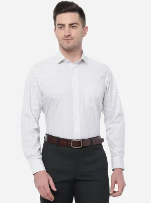 White & Grey Striped Regular Fit Formal Shirt | JadeBlue