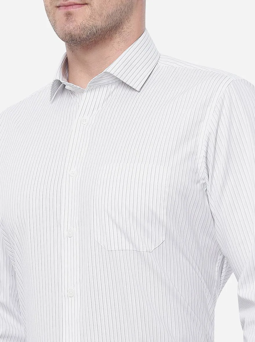 White & Grey Striped Regular Fit Formal Shirt | JadeBlue