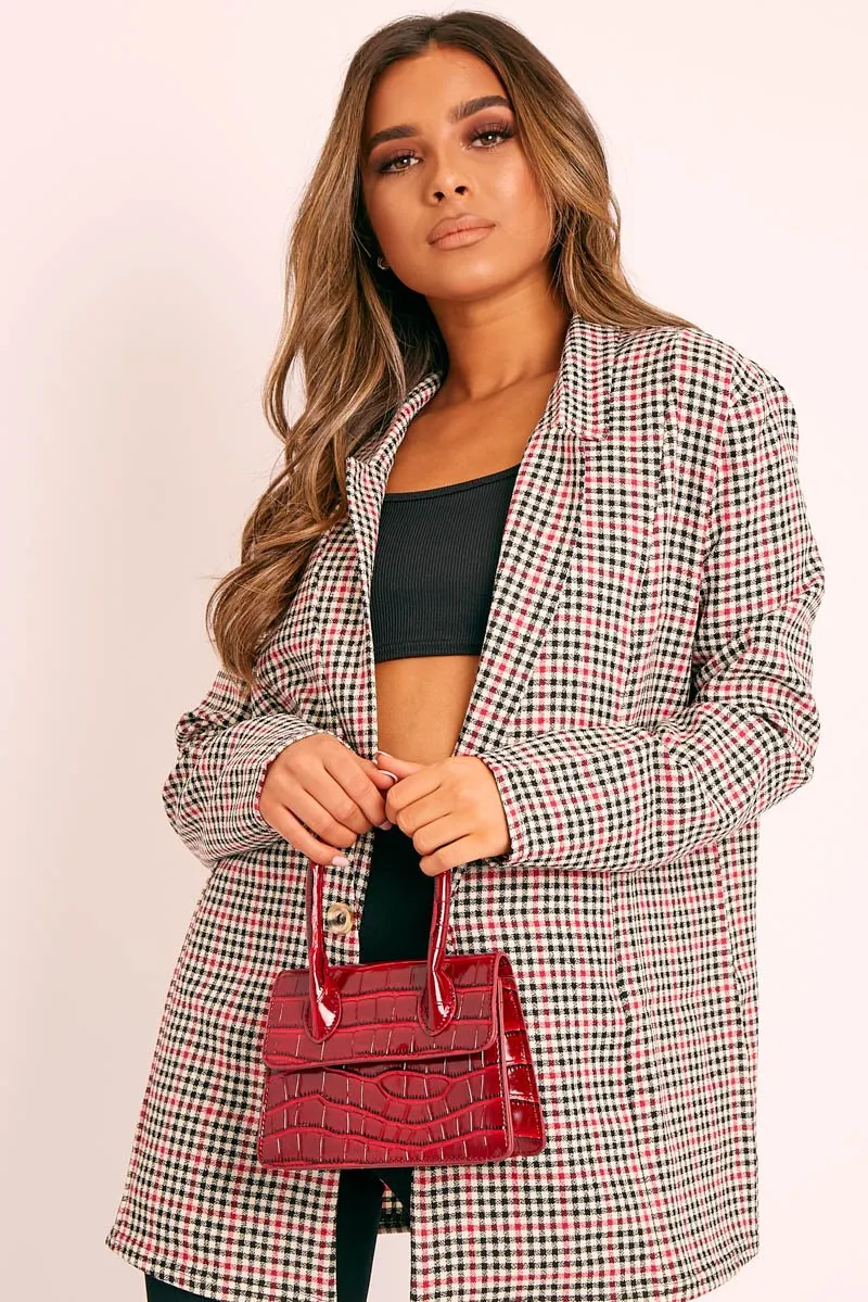 Wine Patent Croc Mini Box Bag - Tynley