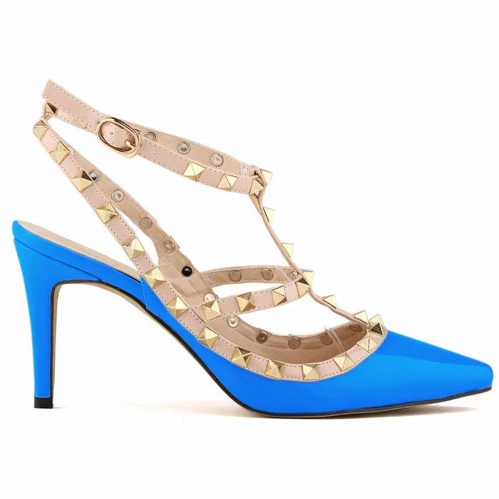 Women Pumps Ladies Sexy Pointed Toe High Heels Fashion Buckle Studded Stiletto High Heel Sandals Shoes