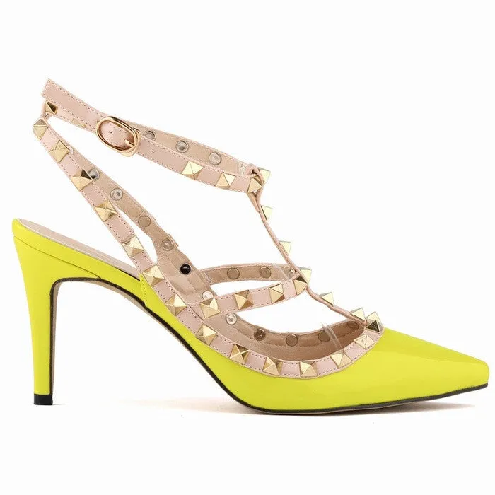 Women Pumps Ladies Sexy Pointed Toe High Heels Fashion Buckle Studded Stiletto High Heel Sandals Shoes