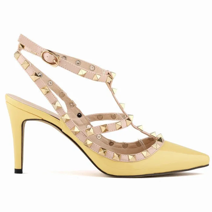 Women Pumps Ladies Sexy Pointed Toe High Heels Fashion Buckle Studded Stiletto High Heel Sandals Shoes