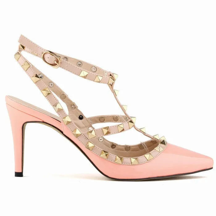 Women Pumps Ladies Sexy Pointed Toe High Heels Fashion Buckle Studded Stiletto High Heel Sandals Shoes