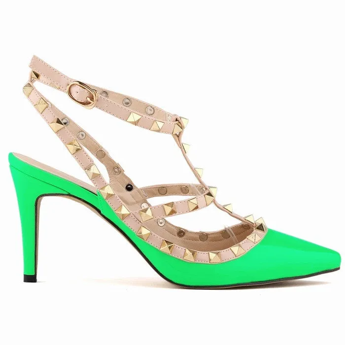 Women Pumps Ladies Sexy Pointed Toe High Heels Fashion Buckle Studded Stiletto High Heel Sandals Shoes