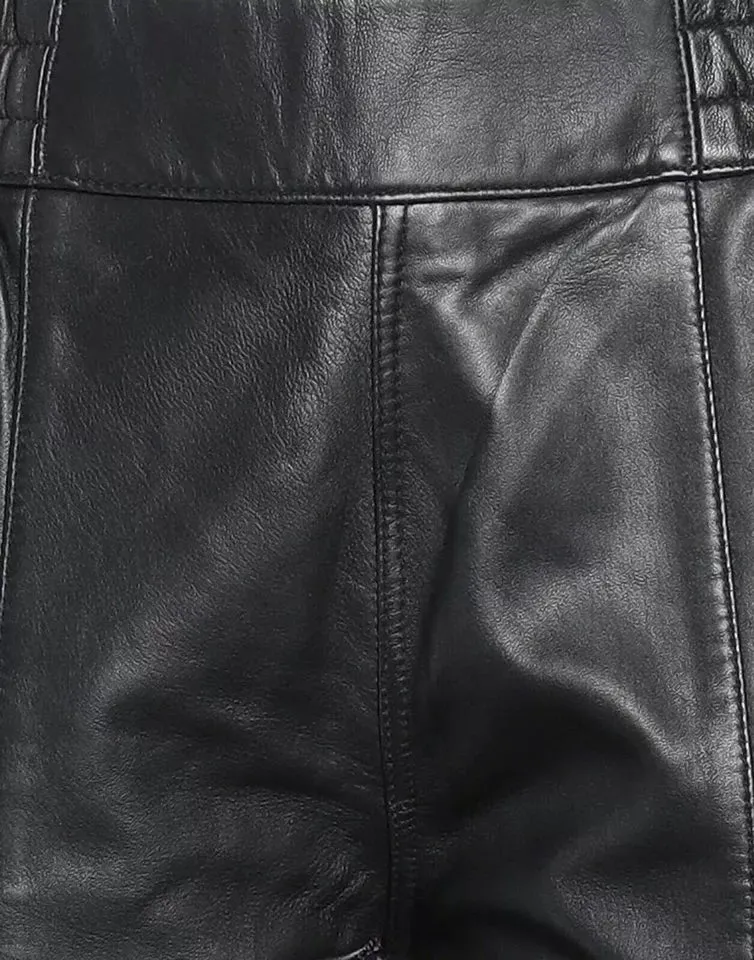 Women's Black Leather Biker Pants. Real Soft Lambskin High Waisted Leather Pant.