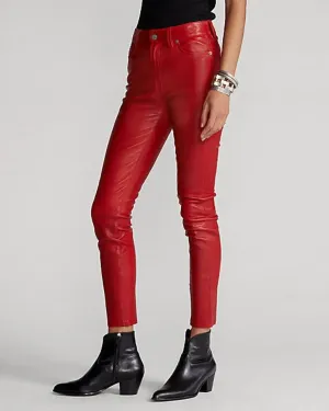 Women's New Red Cropped Leather Pants. Real Soft Lambskin Biker Leather Pant.