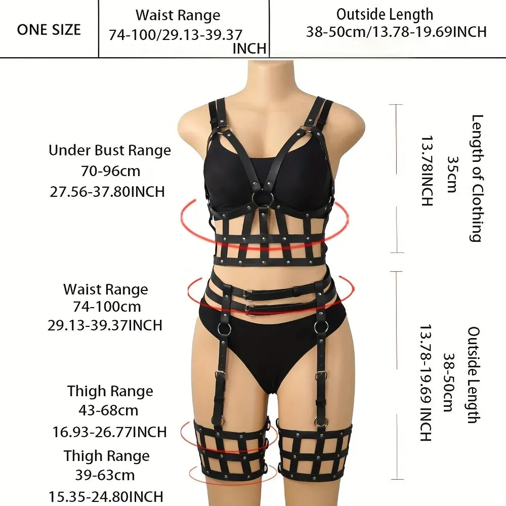 Women’s Sexy Leather Body Harness Set – Techno & Rave Party Wear